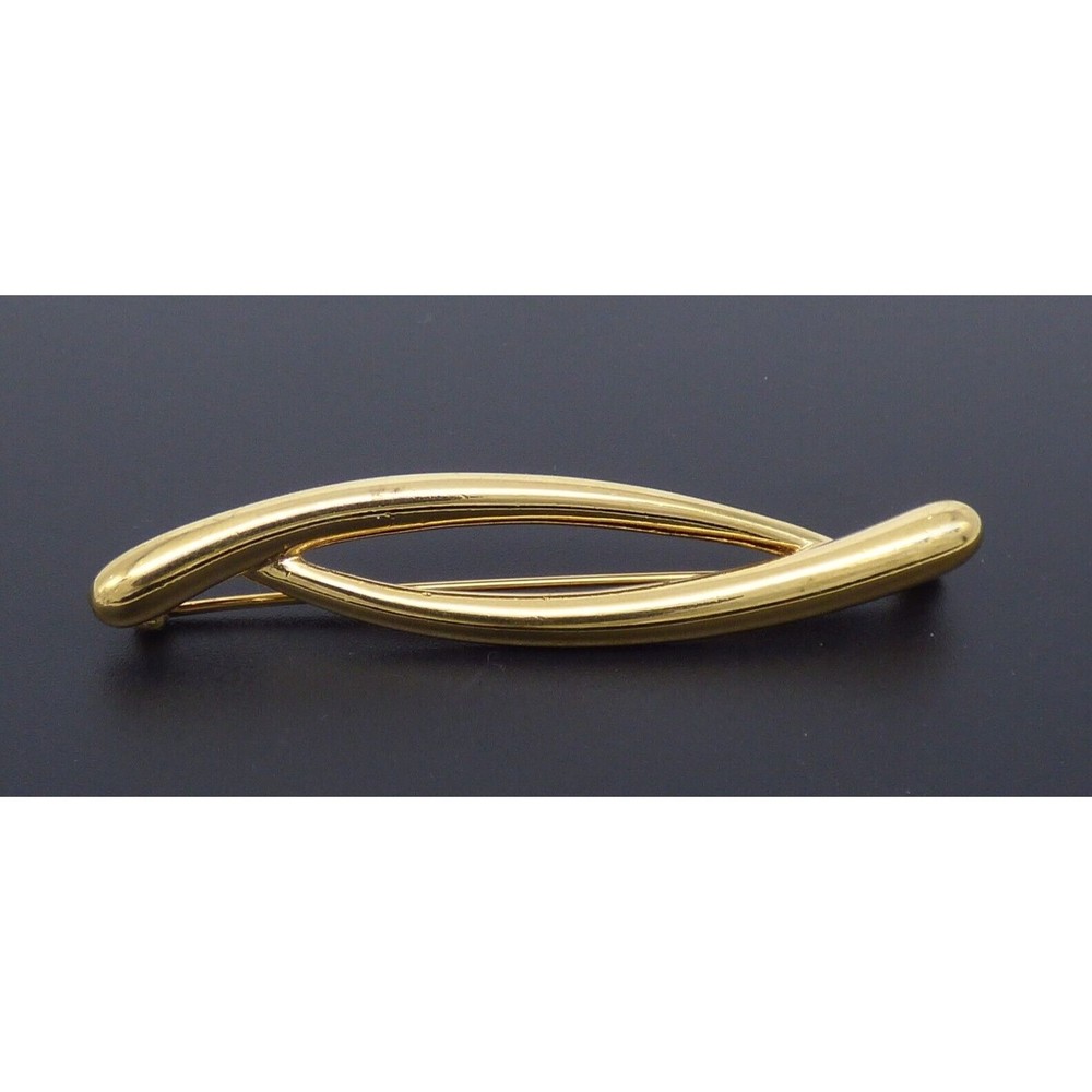 Vintage Monet Twisted Bar Brooch Pin Gold Tone Metal Wave Design Signed Shiny!